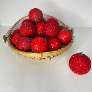 22 Sugared Look Christmas Tree Ornaments Balls Bright Red Vintage Glitter